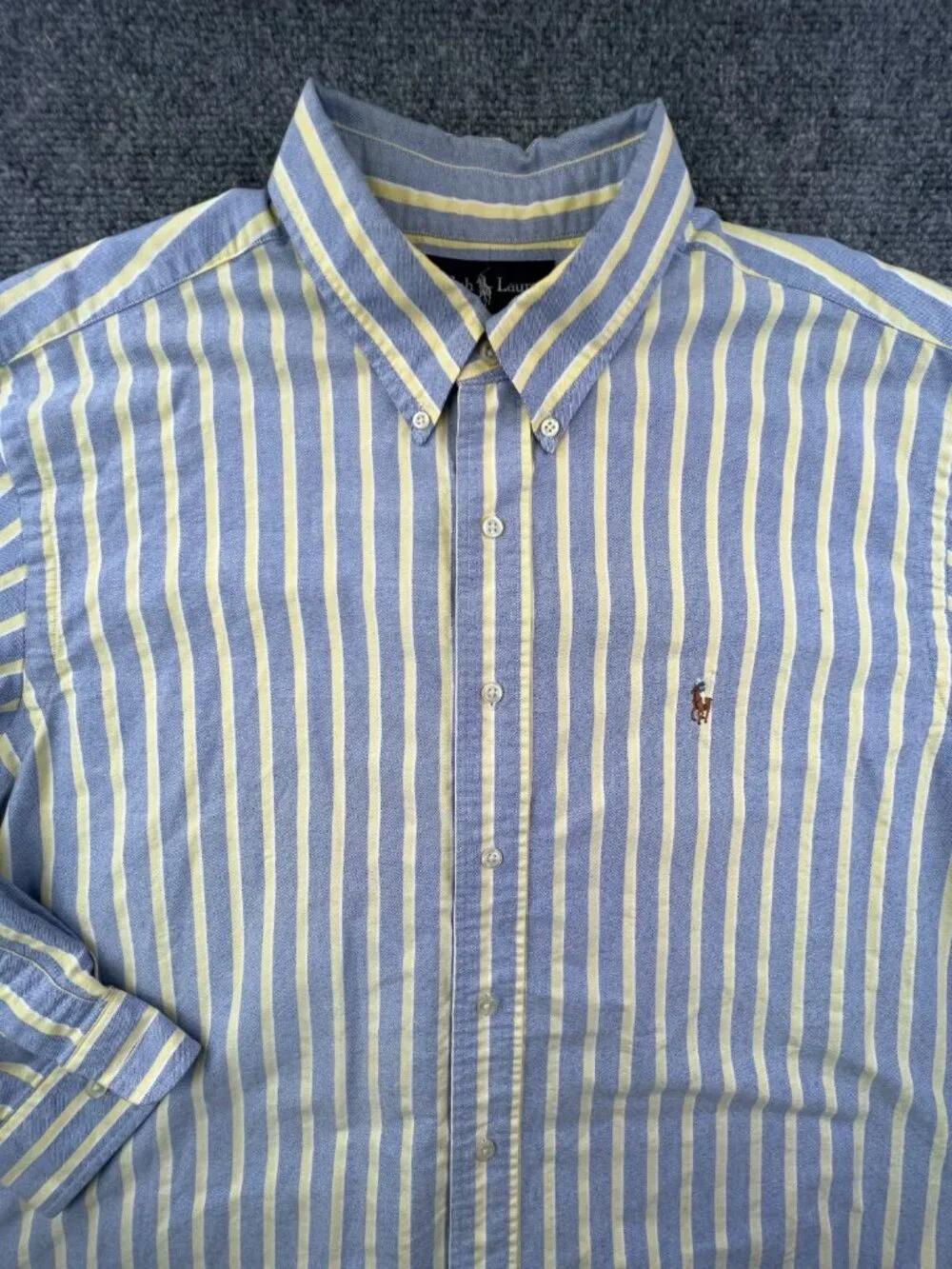 Ralph Lauren Classic Fit Button Down Shirt Striped Yellow Blue White 17.5 32/33